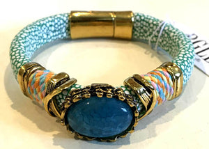BOHO Magnetic Focal Bracelet - Deep Blue Oval Stone with Spotted Band