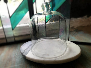 Glass Cloche on White Marble Base - 7.5"