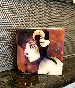 "Cat with Horns"" Tile Wall Art by Chigri