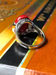Ring-Oval Cut Stone-Red-size 5 3/4