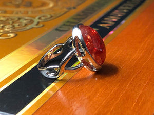 Ring-Oval Stone-Red/Clear-size 5 3/4