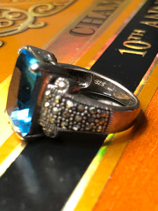 Ring-Scissor Cut Stone-Blue/Clear-size 5 3/4