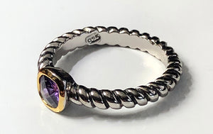 Ring-Cusion Cut Stone-Violet-Size 7 1/2