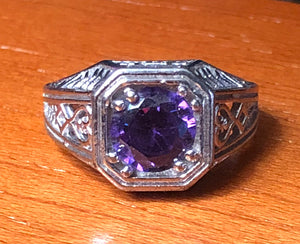Ring-Fine Round Cut Stone-Deep Violet-size 6 1/2