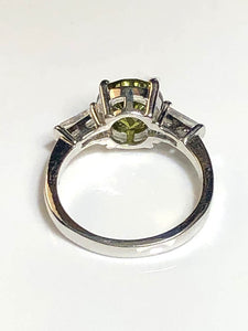 Ring-Round Cut Stone-Green/Clear-Size 7