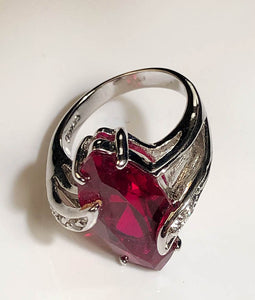 Ring-Navette Cut Stone-Deep Red-Size 8 1/4