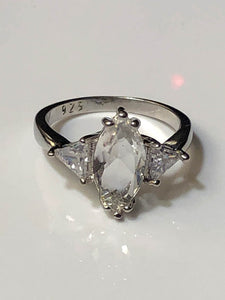 Ring-Navette Cut Stone-Clear-Size 8 1/2