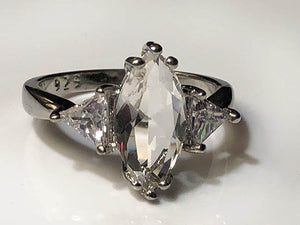 Ring-Navette Cut Stone-Clear-Size 8 1/2