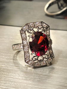 Ring-Oval Cut Stone-Deep Red-Size 7 1/4