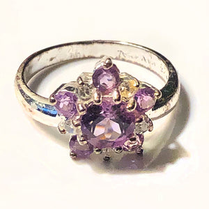 Ring-Multiple Color Stones-Violet & Clear-Size 7 1/4