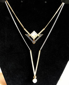 Golden Long Necklace Set Blue Crystal Mix Plated by Swarovski   - Item 5252898