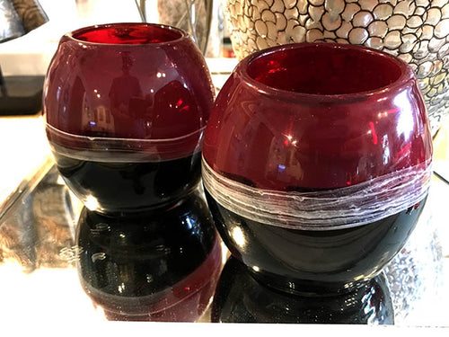 Dale Tiffany Red & Black Glass Candle Holder Set