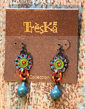 Blue Teardrop with Flower Earrings - Tahiti Series by Treska