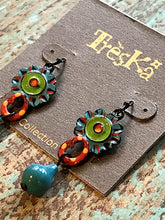 Blue Teardrop with Flower Earrings - Tahiti Series by Treska