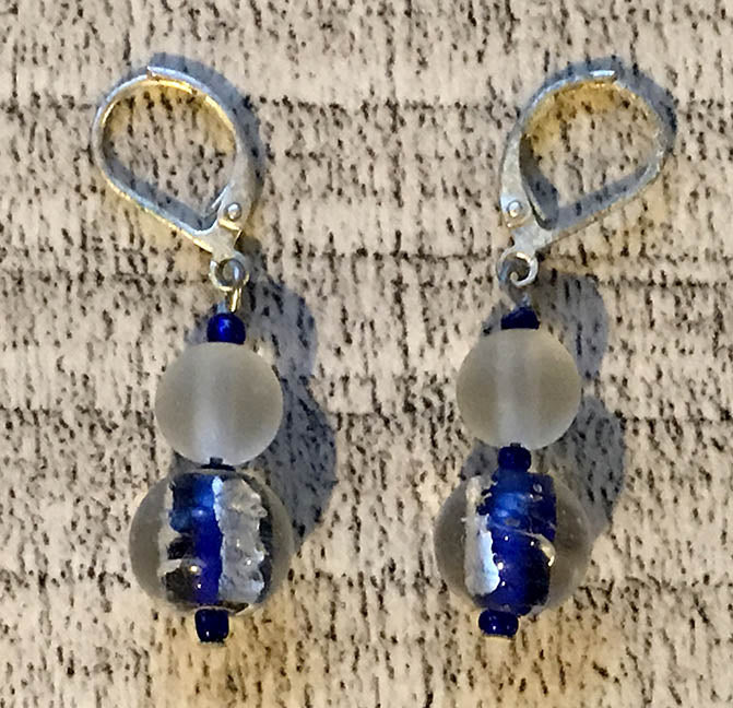 Blue & Clear Beads  Earrings -  by Treska