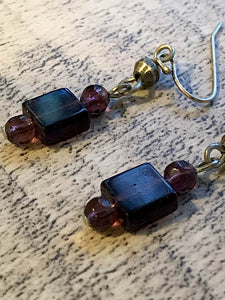 Purple Square Beads  Earrings -  by Treska