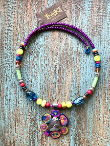 Rainbow Beaded Coil Pendant Necklace - Tahiti Series by Treska