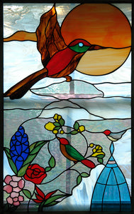Spring Birds at Sunset - Stained Glass Window
