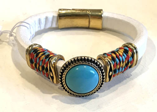 BOHO Magnetic Focal Bracelet -Turquoise Stone with White Band