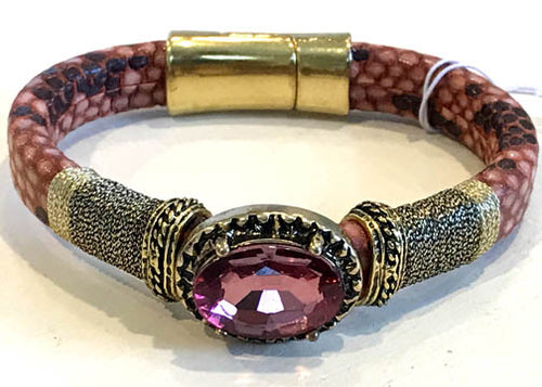 BOHO Magnetic Focal Bracelet -Sparkling Pink Stone with Matching Band