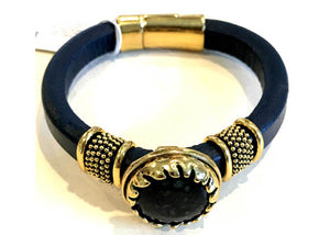 BOHO Magnetic Focal Bracelet -Black Round Stone with Black Band