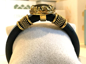 BOHO Magnetic Focal Bracelet -Black Round Stone with Black Band