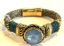 BOHO Magnetic Focal Bracelet - White Smokey Clear Stone with Leather & Beaded Band