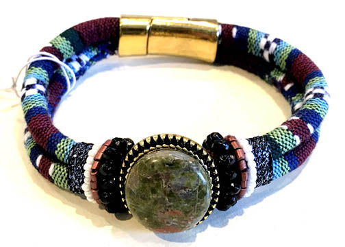 BOHO Magnetic Focal Bracelet - Anyolite Stone with Fabric Band