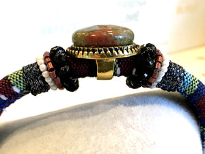 BOHO Magnetic Focal Bracelet - Anyolite Stone with Fabric Band