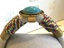 BOHO Magnetic Focal Bracelet - Turquoise Stone with Leather & Fabric Band