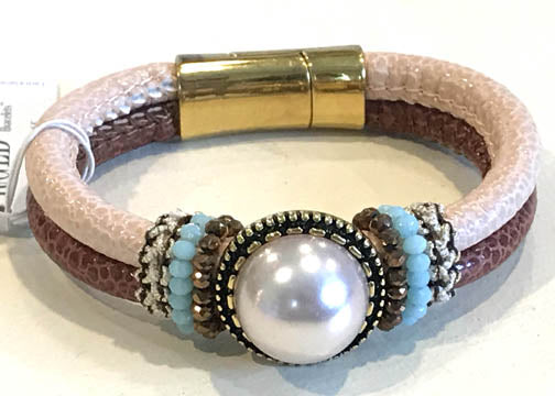 BOHO Magnetic Focal Bracelet - White Pearl with Dual Band