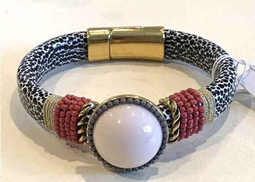 BOHO Magnetic Focal Bracelet - Pearl with Spotted Band