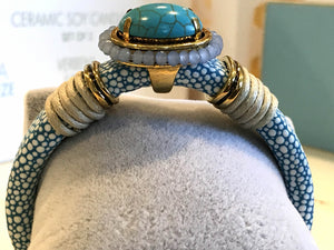 BOHO Magnetic Focal Bracelet - Turquoise Stone with Spotted Band