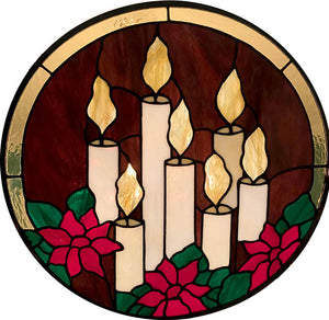 Christmas Candles with Poinsettia Flowers - Stained Glass