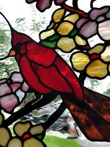 Cardinal Birds in Dogwood Tree - Stained Glass