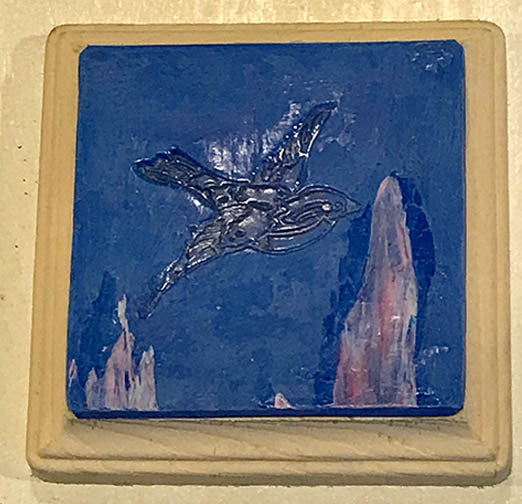 Blue Clay Coaster Depeicting a Flying Bird by Seasons