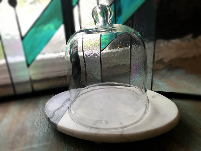 Glass Cloche on White Marble Base - 7.5