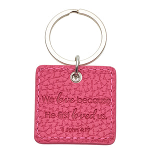 Pink Bible Verse Leather Key Ring -1 John 4:19