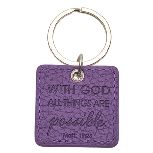 Purple Bible Verse Leather Key Ring -Matthew 19:26