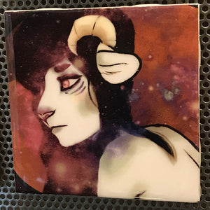 "Cat With Horns" Tile Coaster/Magnet by Chigri