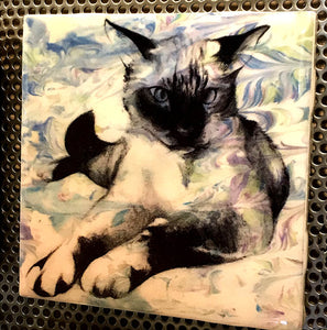 "Mocha the Siamese Cat" Tile Coaster/Magnet by Chigri