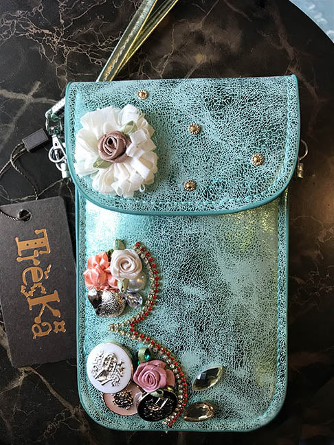 Micro Bag - Turquoise with Flowers & Buttons