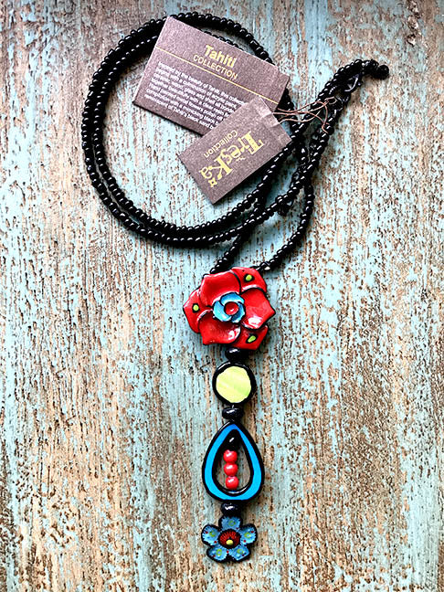 Bue & Red Flowers Necklace Tahiti Series by Treska