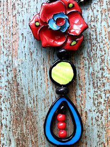 Bue & Red Flowers Necklace Tahiti Series by Treska