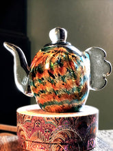Dale Tiffany Glass Tea Pot Sculpture - Green & Orange Accents